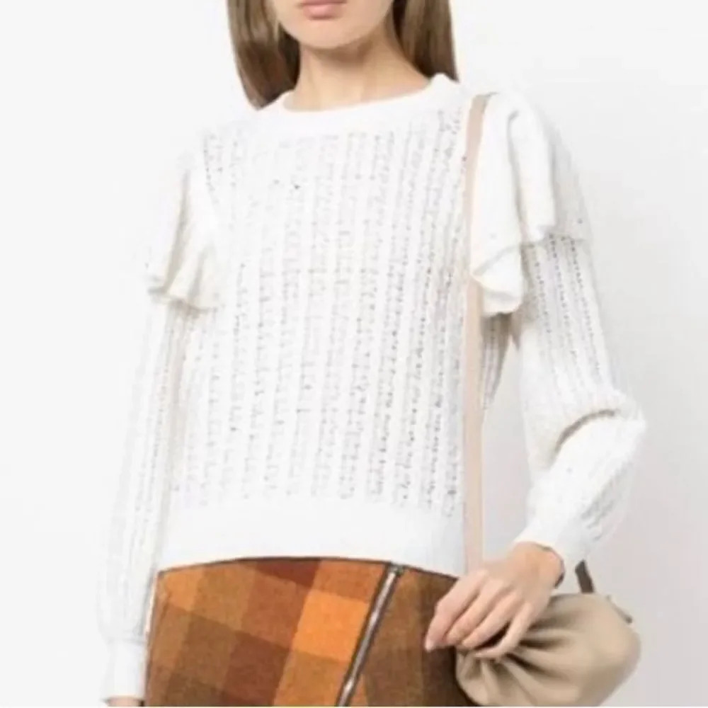 Alice & Olivia NWT Rosi Embellished Ruffle Cable-Knit Sweater size medium